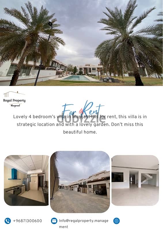 4 bedrooms villa for rent at Muscat hills 0