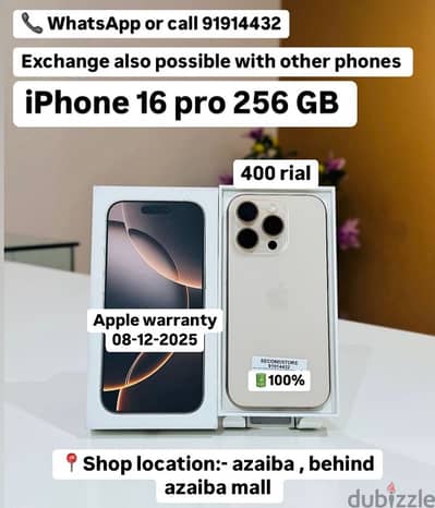 iphone 16pro 256gb apple warranty still(8-12-2025) good condition