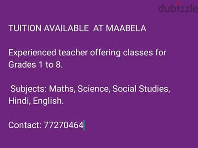 Tuition available at Maabela