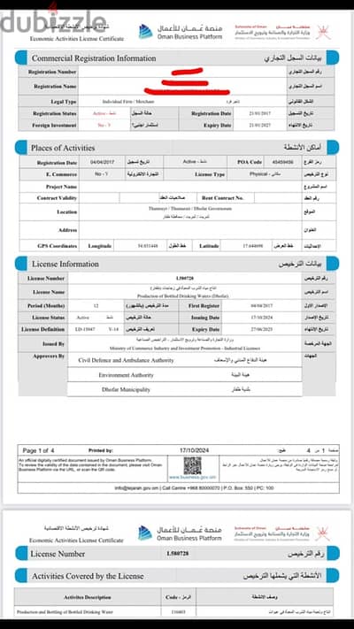 تصريح مصنع مياه للبيع