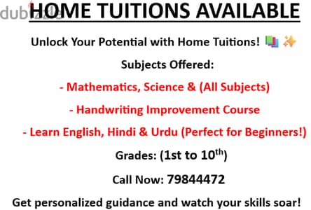 Home Tuition Available