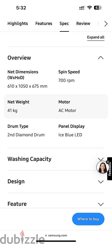 used washing machine samsung 10kg 3