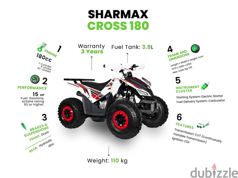 Sharmax 180 Cross WITH WARRANTY (quad bike, ATV, دراجة رباعية) 2