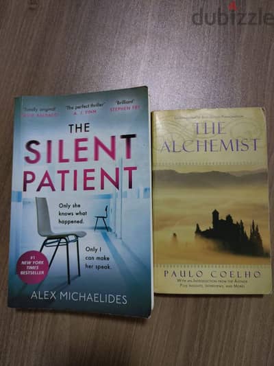 two books for sale- The silent patient- The alchemist