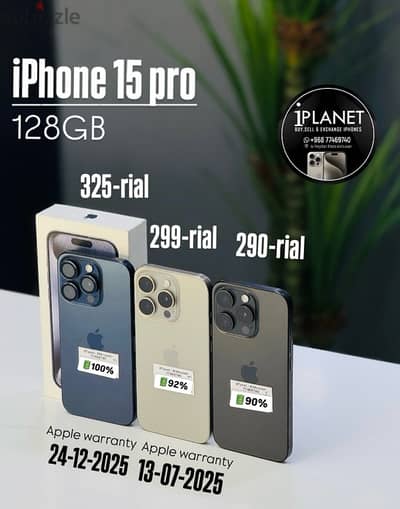 iphone 15 pro 128GB battery 90% 92% 100% best phone good phone