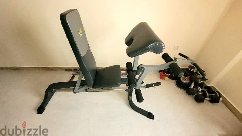 Gym equipments: weights, bar and multipurpose machine 2