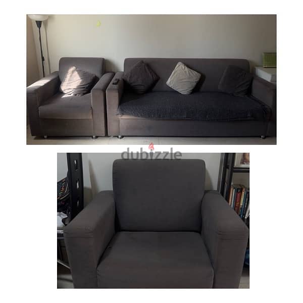 Good Quality, Customized Dark Grey Sofa 3 +1+1 for sale 50 OMR (Neg) 0