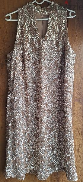 Mango Suit Beige Sequin Dress - Size L