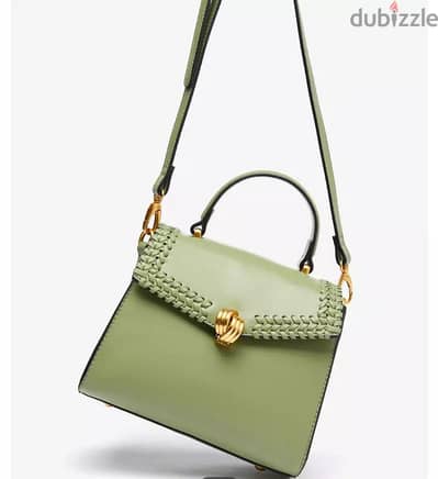 Celeste Solid Satchel Bag with Weave Detail GREEN