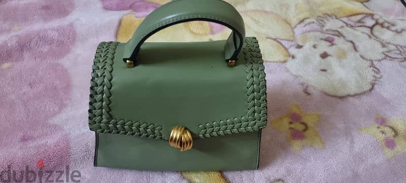 Celeste Solid Satchel Bag with Weave Detail GREEN 1