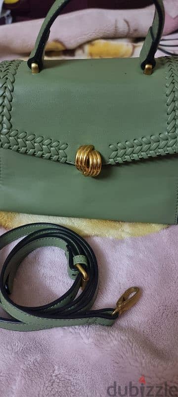 Celeste Solid Satchel Bag with Weave Detail GREEN 3