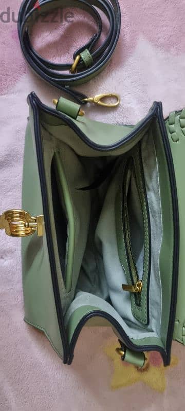 Celeste Solid Satchel Bag with Weave Detail GREEN 5