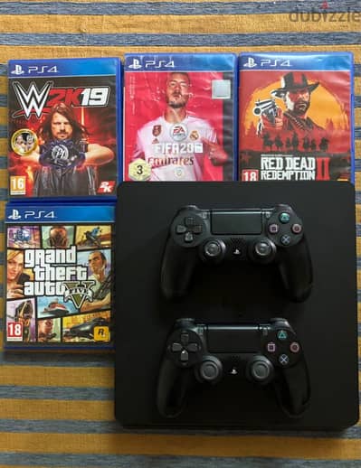 playstation4 slim 500 gb with 2 controllers and with best games