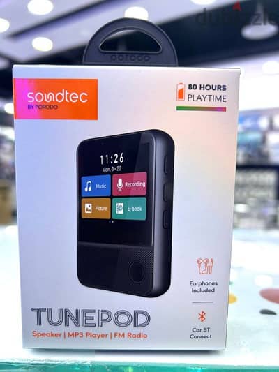 Porodo Soundtec TunePod Speaker–MP3 Player, FM Radio, Black, Portable