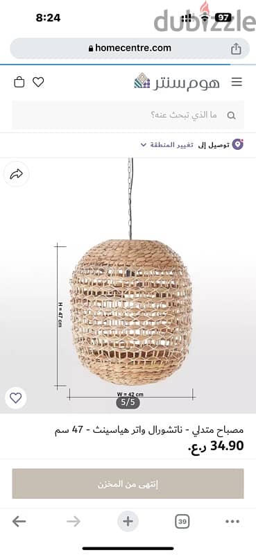 NEW Naturel Water Hyacinth Pendant Lamp - 47 cm