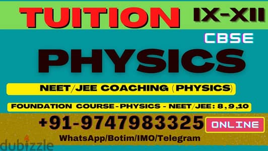 TUITION PHYSICS  CBSE (1-2-1) G-9.10,11,12  WhatsApp : +91 9747983325