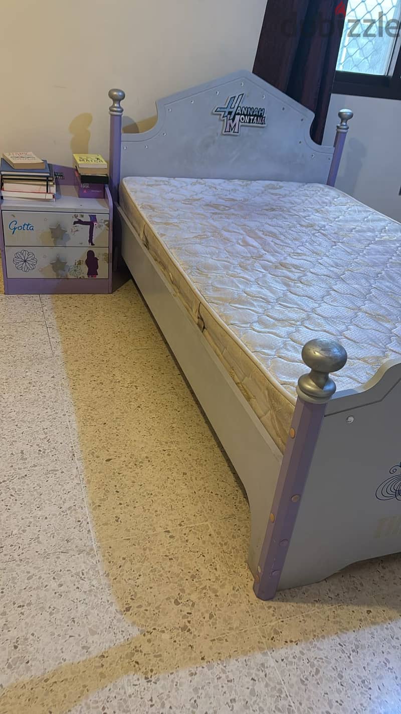 Single Bed with Mattress and Side table (Hannah Montana themed) 1