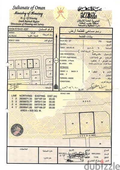 انا المالك للبيع ارض في بركاء الفليج المعمورة