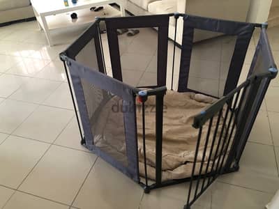 Grey metal playpen, indoor and outdoor