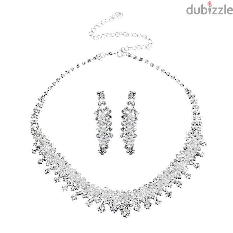 Exaggerated Crystal Light Luxury Necklace Earrings Set. 4