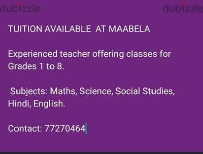 Tuition available at Maabela from kg to 8 grade.