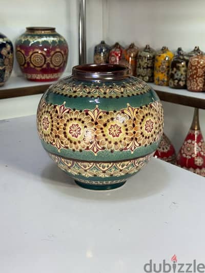 handmade ceramic vase with motifs and excellent glaz