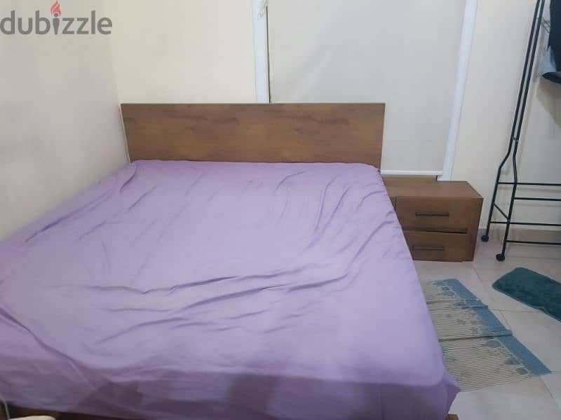 King size Bed with storage space and mattress and 2 drawer side table 1