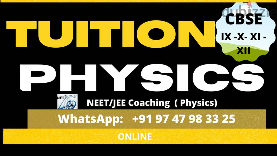 TUITION PHYSICS  CBSE (1-2-1) G-9.10,11,12  WhatsApp : +91 9747983325 0