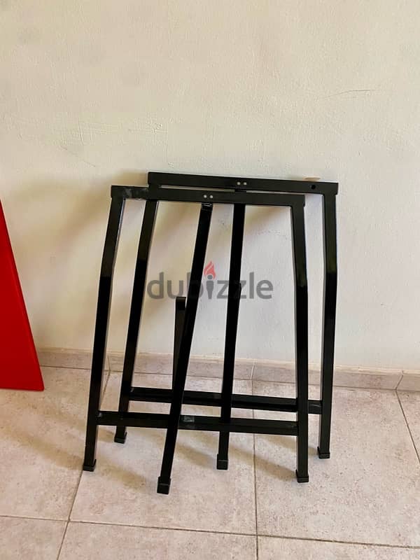 Red glass with metals folded stand table for sale 2