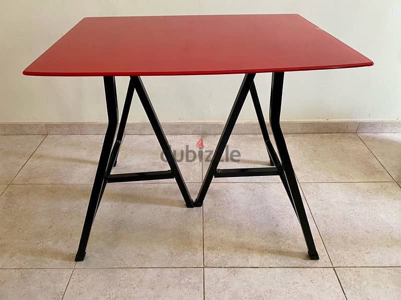 Red glass with metals folded stand table for sale 5