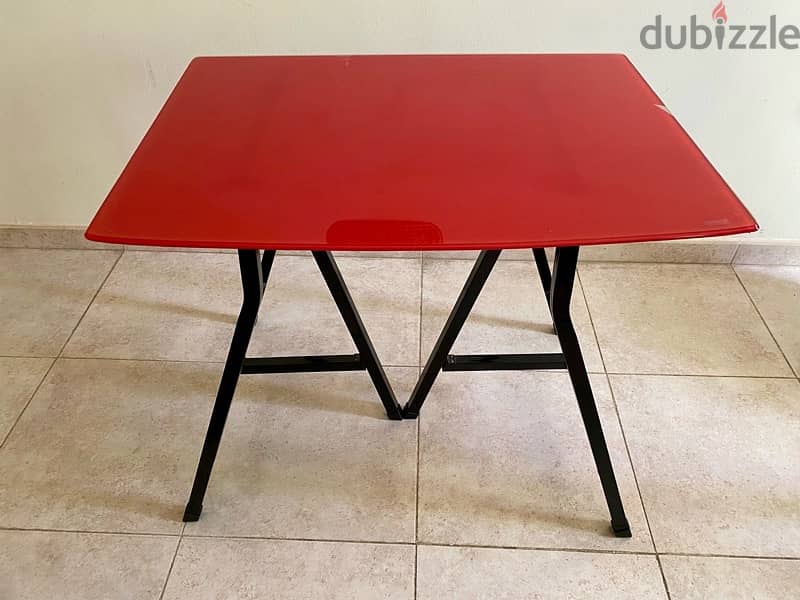 Red glass with metals folded stand table for sale 6