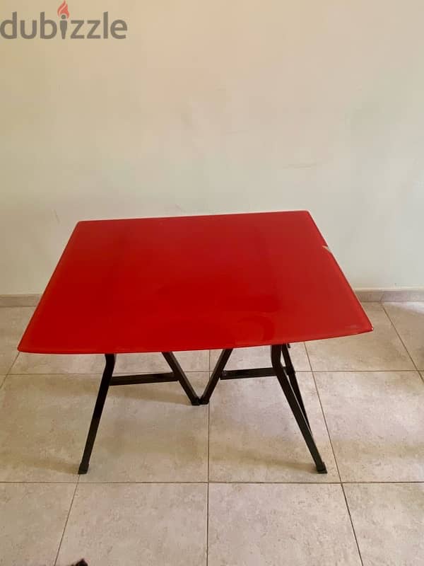 Red glass with metals folded stand table for sale 7