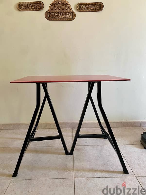 Red glass with metals folded stand table for sale 9