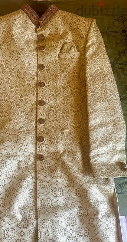 Golden Cream Sherwani – Like New, Worn Once for Wedding 1