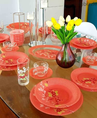 Brand New Luminarc Japanese Pink 46-Pieces Dinner Set Only 25 OMR