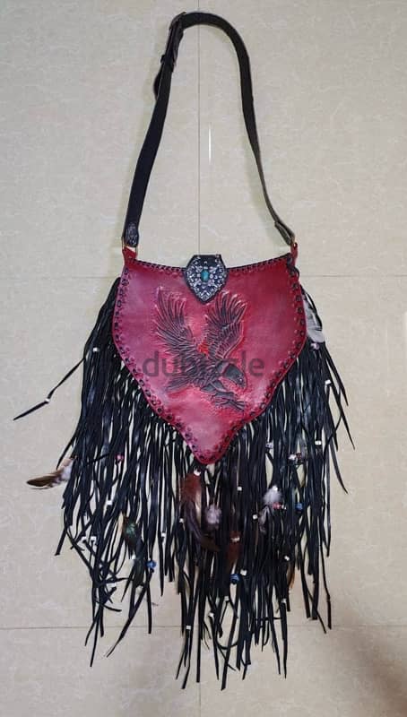 Handmade crossbag made of natural leather with natural stone 0