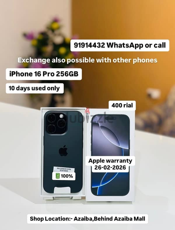 iPhone 16pro 256GB 10days used good condition applewarranty 26/02/2026 0