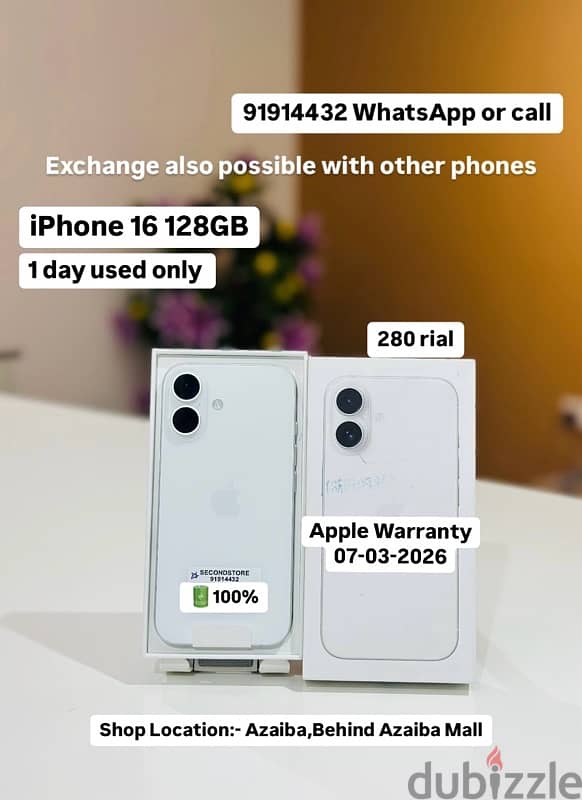 iPhone 16128GB 1day use only Apple warranty 07/03/2026 1