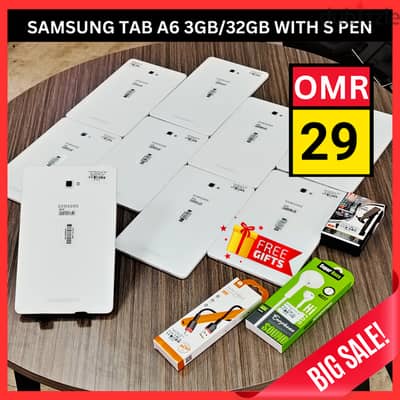 Samsung Tab A6 (S PEN) 3GB RAM | 32GB + Free Headphones, Cable & Stand