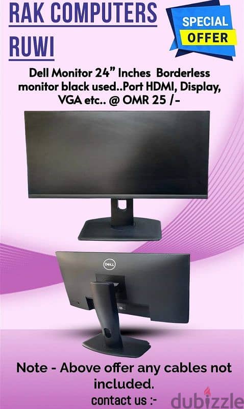 Dell Moniter 24" bazeless  With HDMi , VGA and Display Port 3