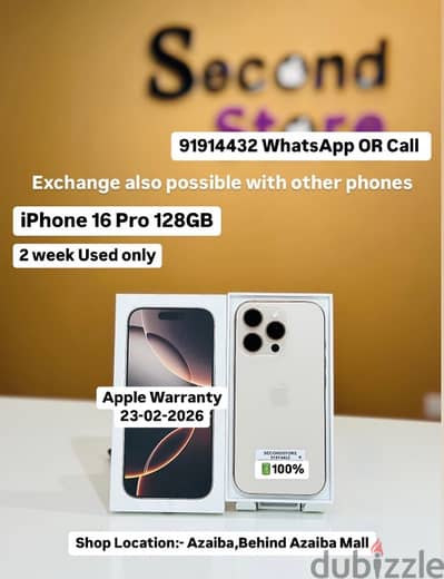 iPhone 16Pro 128GB 2week used only apple warranty 23/02/2026