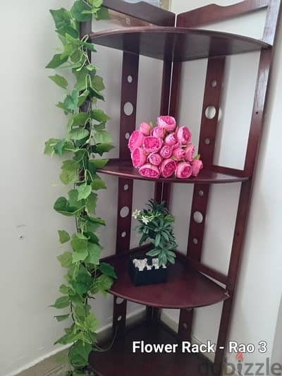 Bed side table, curtain and flower rack