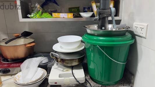 Bucket, Sandwich Maker and other utensils