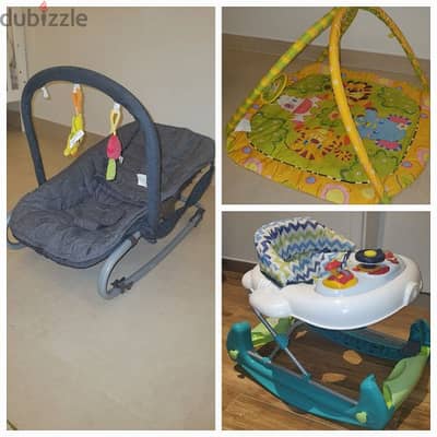 rocking chair, walker, play mat