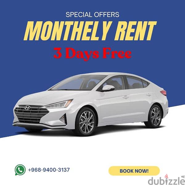 Hyundai Elantra  - monthly rent+ free 3 days 0