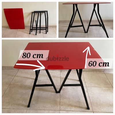 Red glass with metals folded stand table for sale