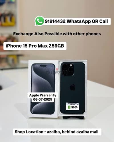 iPhone 15Pro max 256GB Apple Warranty 06/07/2025 battery 99%