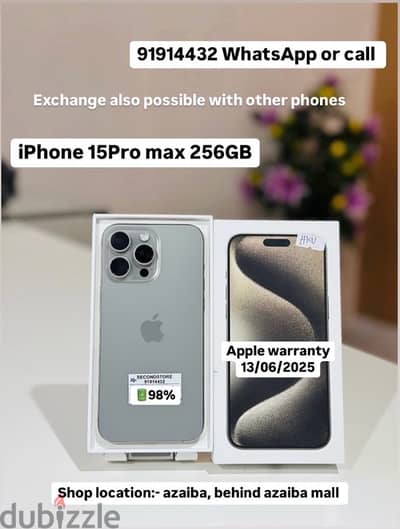 iPhone 15Pro max 256GB Apple warranty 13/06/2025 good condition