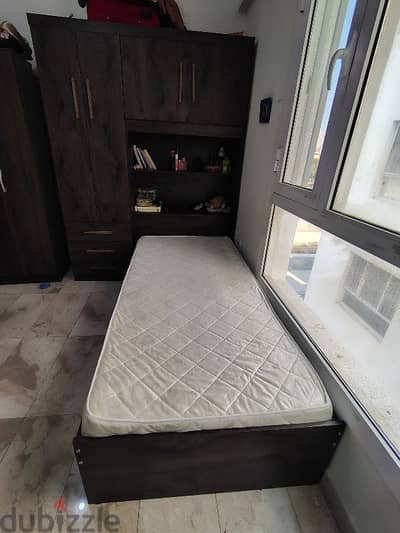 Single Bed with Attached Wardrobe, 2 storage units and Book shelf