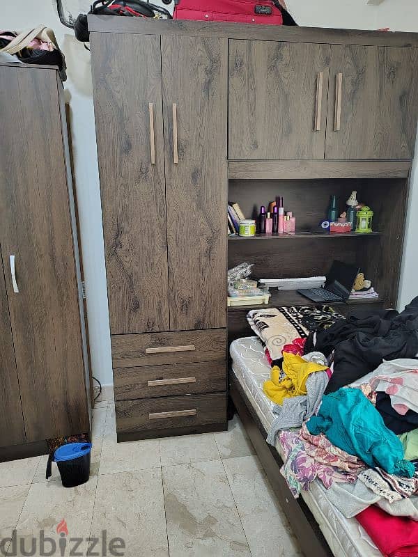 Single Bed with Attached Wardrobe, 2 storage units and Book shelf 1